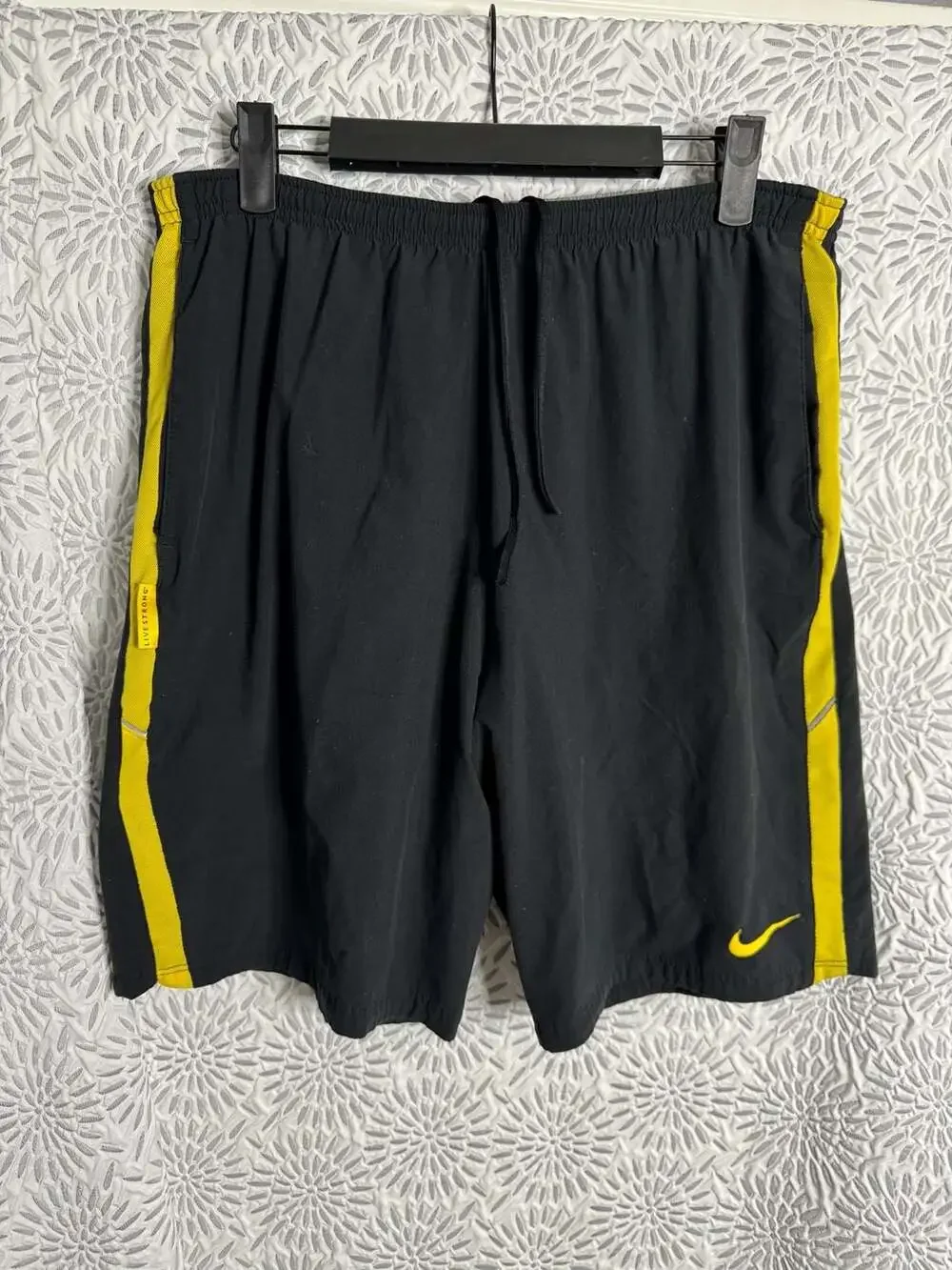Nike Livestrong Dri-Fit Athletic Shorts Black Yellow Trim